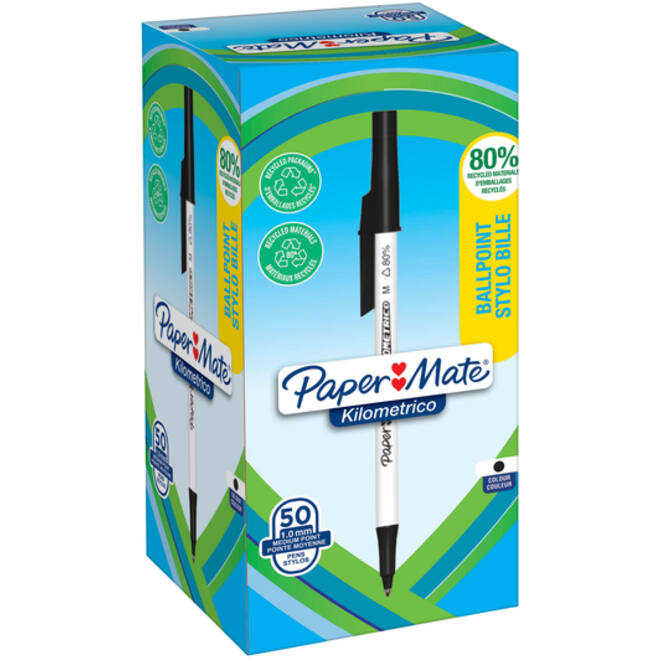 Balpen Paper Mate Kilometrico Recycled medium zwart