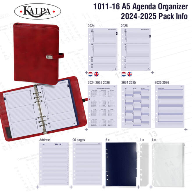 Organizer Kalpa A5 inclusief agenda 2024-2025 7dagen/2pagina's nerf rood