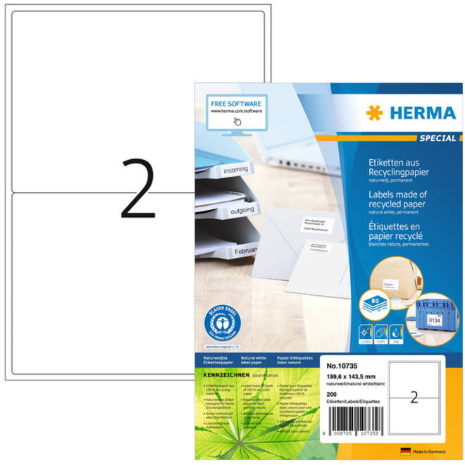 Etiket HERMA recycling 10735 199.6x143.5mm 160stuks wit