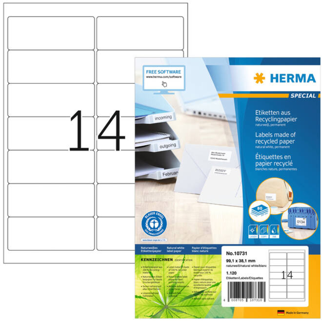 Etiket HERMA recycling 10731 99.1x38.1mm 1120stuks wit