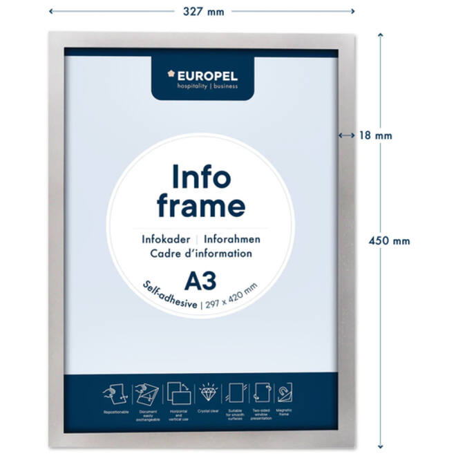Infokader Europel zelfklevend A3 zilver