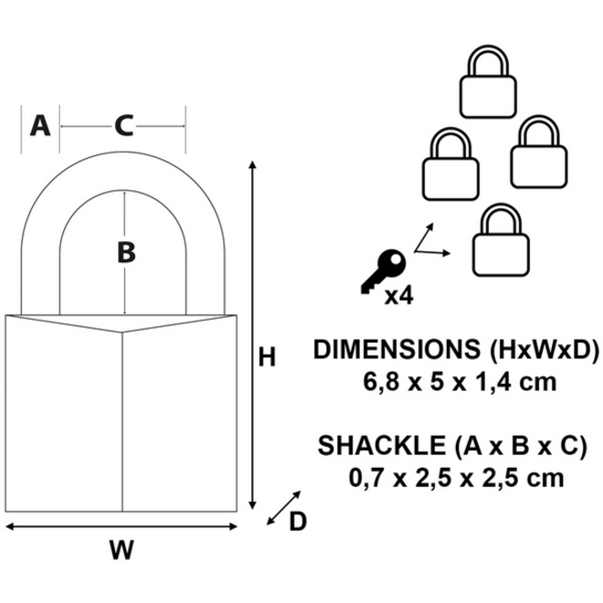Hangslot MasterLock 4 gelijksluitend messing 50mm