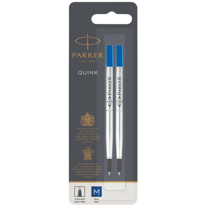 Rollerpenvulling Parker Quink medium blauw blister à 2 stuks