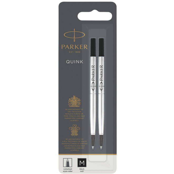 Rollerpenvulling Parker Quink medium zwart blister à 2 stuks