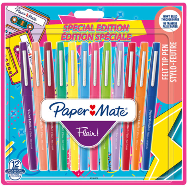 Fineliner Paper Mate Flair retro medium assorti blister à 12 stuks