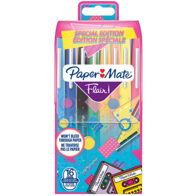 Fineliner Paper Mate Flair retro medium assorti blister à 16 stuks