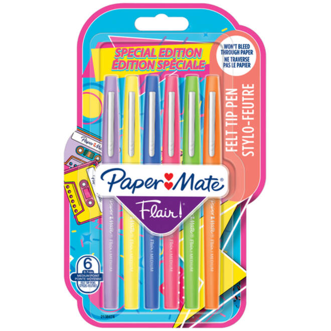 Fineliner Paper Mate Flair retro medium assorti blister à 6 stuks