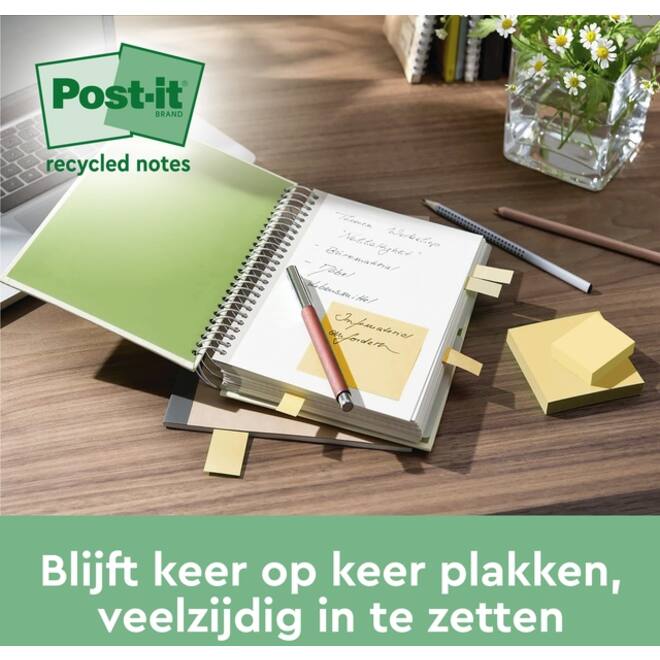 Memoblok Post-it 654 RSS12CY 76x76mm geel 14+4 gratis