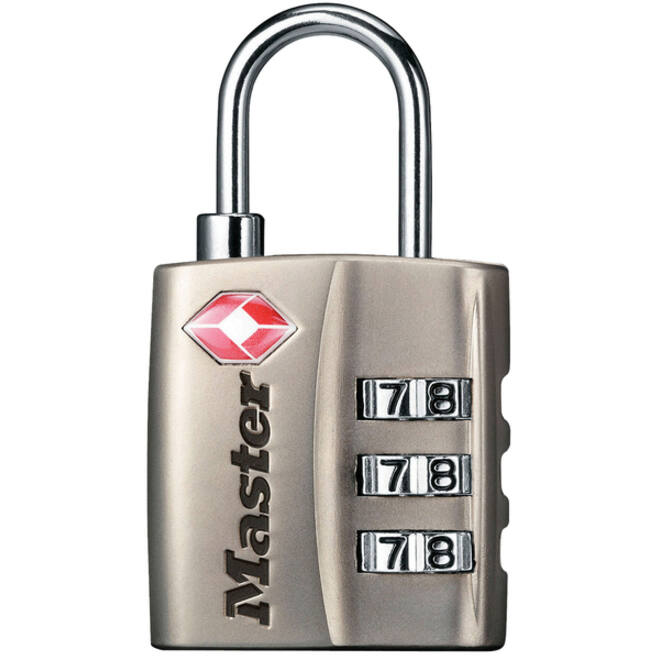 Hangslot Masterlock 3-cijfer combinatie TSA nikkel 30mm