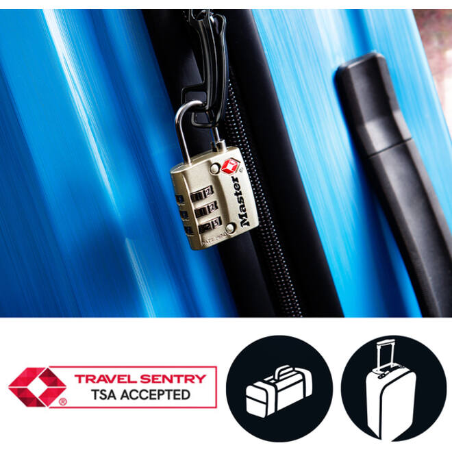 Hangslot Masterlock 3-cijfer combinatie TSA nikkel 30mm