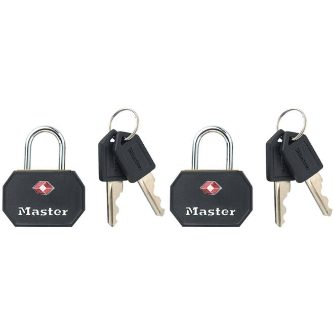 Hangslot Masterlock 2 gelijksluitend aluminium TSA zwart 30mm
