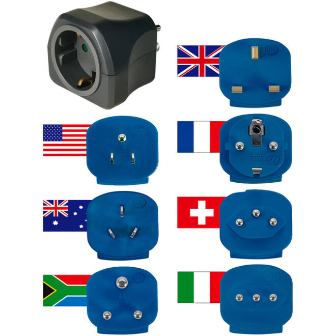 Reisstekker Brennenstuhl adapter wereld 150 landen met aarding zwart