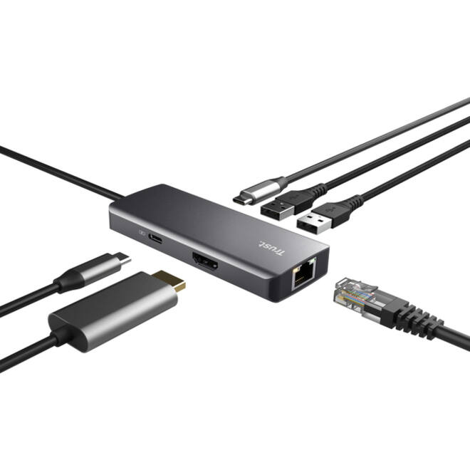 Adapter Trust DALYX 6-in-1 USB-C multipoort grijs