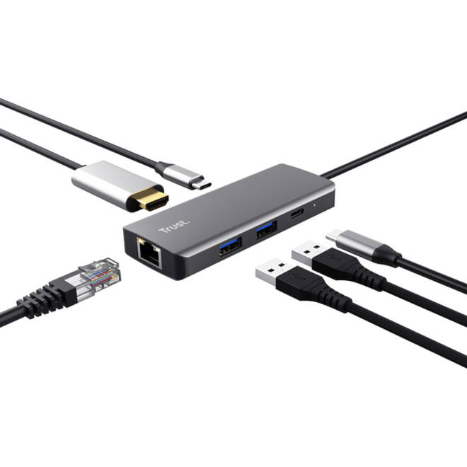 Adapter Trust DALYX 6-in-1 USB-C multipoort grijs