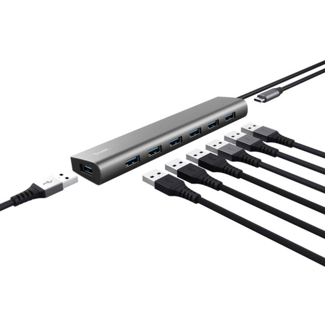 Hub Trust HALYX 7-port USB-A 3.2 zilver