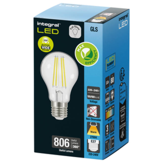 Ledlamp Integral E27 2700K warm wit 3.8W 806lumen
