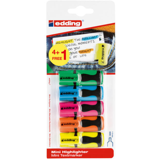 Markeerstift edding 7 mini 1-3mm assorti blister à 4+1 stuk gratis