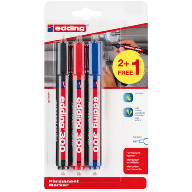 Viltstift edding 300 rond 1.5-3mm assorti blister à 2+1 gratis