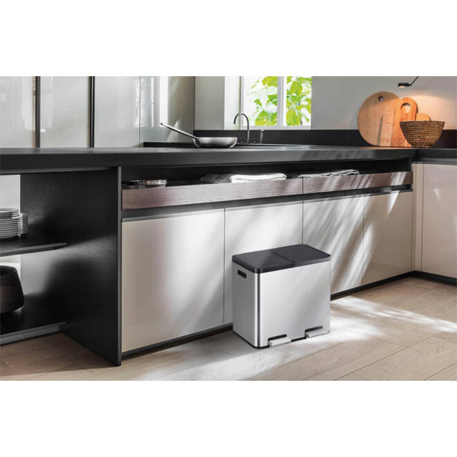 Afvalbak EKO Essential Recycler pedaalemmer 2x22liter RVS