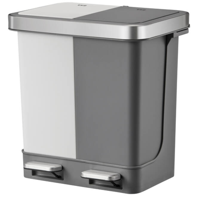 Afvalbak EKO Hana Duo Recycling pedaalemmer 2x10liter grijs wit