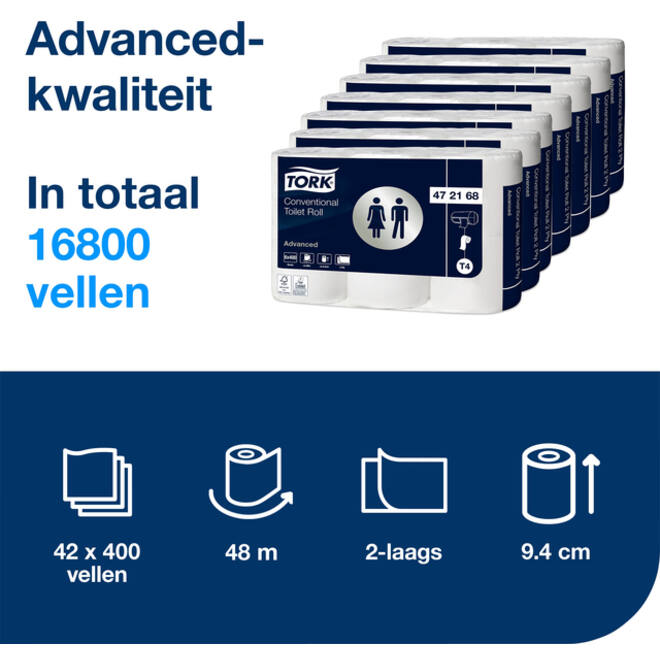 Toiletpapier Tork T4 advanced 2-laags 400vel wit 472168