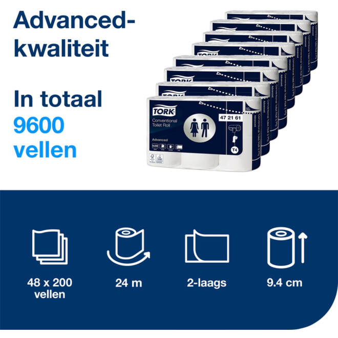 Toiletpapier Tork T4 advanced 2-laags 200vel wit 472161