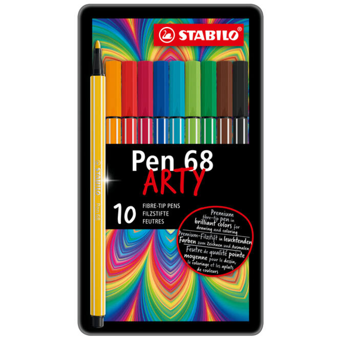 Viltstift STABILO Pen 68/10 Arty medium assorti blik à 10 stuks