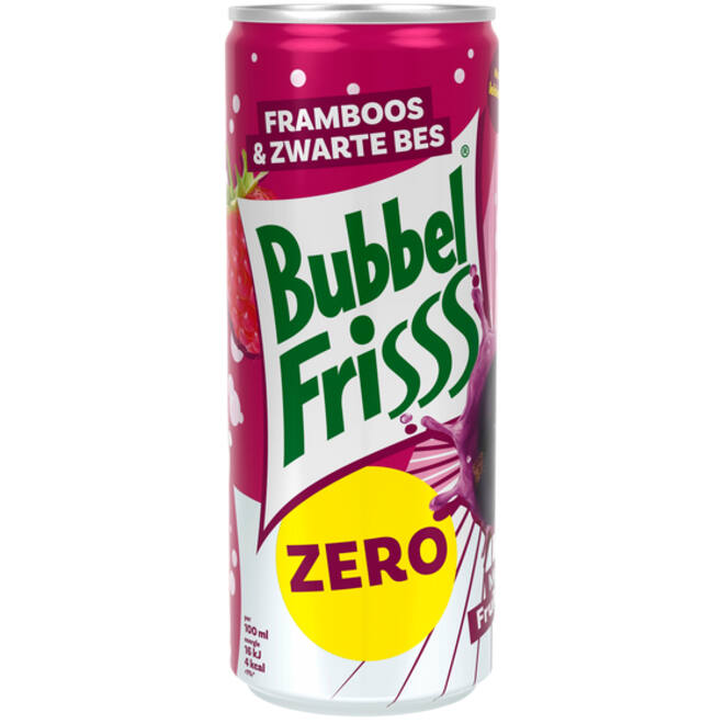 Fruitdrank DubbelFrisss framboos zwarte bes zero blik 250ml