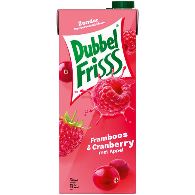 Fruitdrank DubbelFrisss framboos zwarte bes pak 1500ml