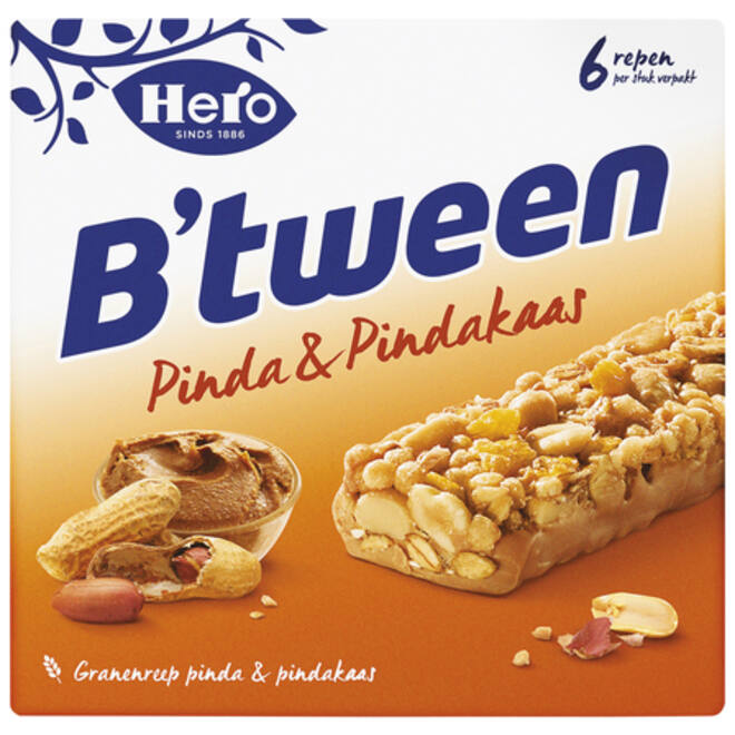 Tussendoortje Hero B'tween pinda&pindakaas 6pack reep 25gr