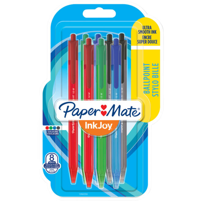Balpen Paper Mate Inkjoy 100RT medium assorti blister à 8 stuks