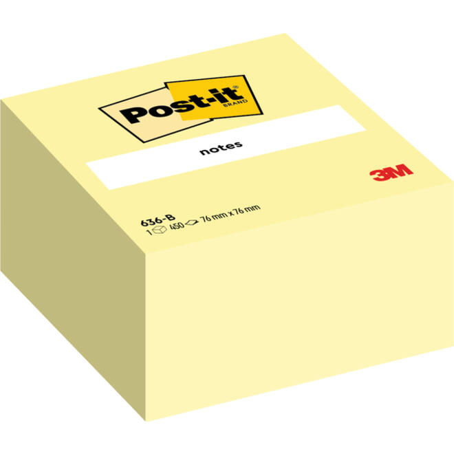 Memoblok 3M Post-it 636 76x76mm kubus geel