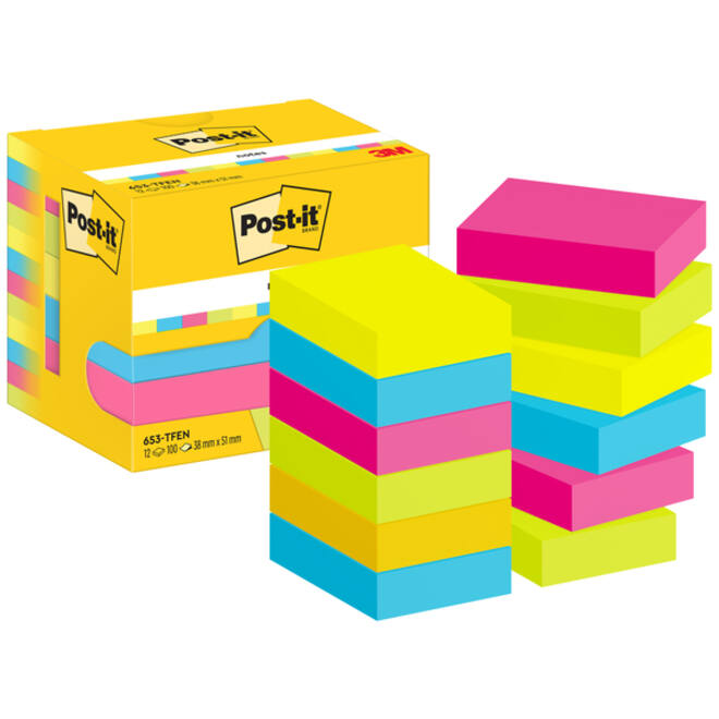 Memoblok 3M Post-it 653 38x51mm neon assorti kleur