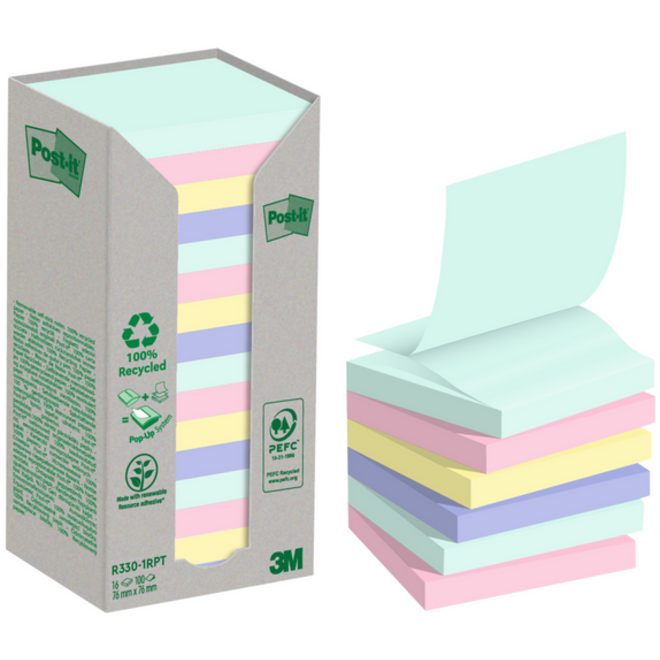 Memoblok 3M Post-it Z-Note R330 76x76mm recycle assorti kleur