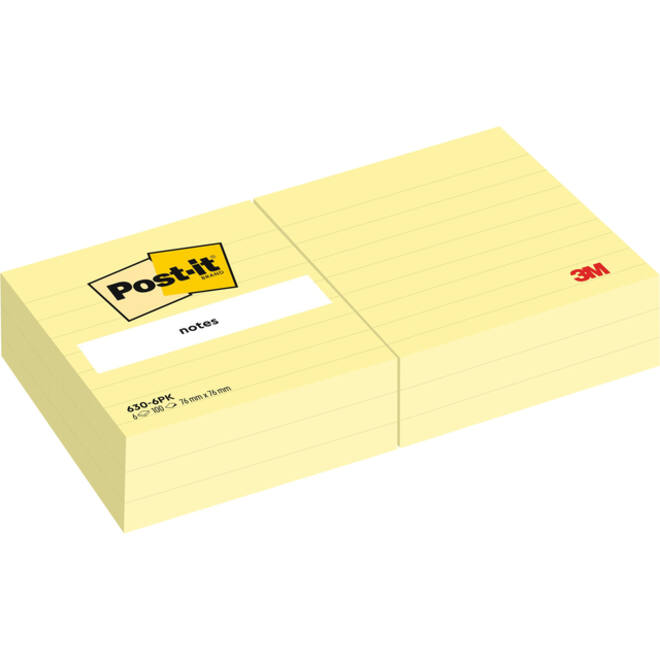 Memoblok 3M Post-it 630 76x76 mm lijn geel