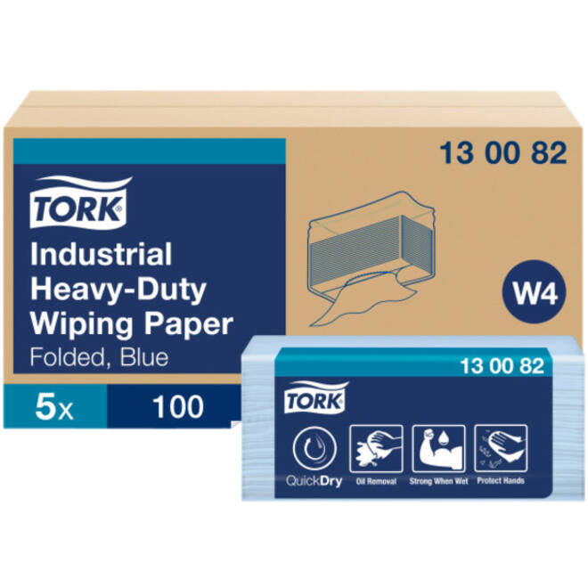 Reinigingsdoek Tork Heavy-Duty W4 gevouwen 100 vel blauw 130082