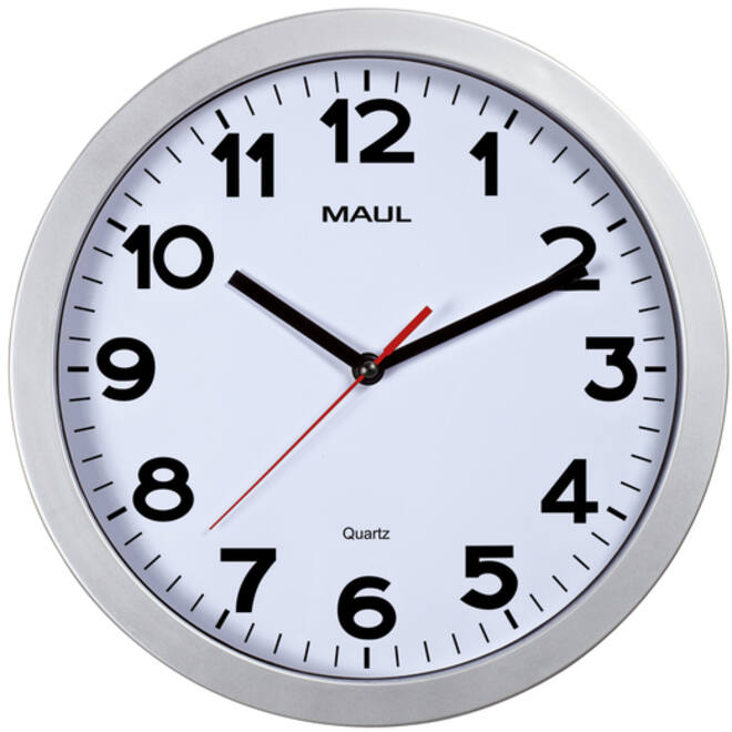 Wandklok MAUL Step Quartz Ø30x5cm kunststof zilver/wit stildraaiend