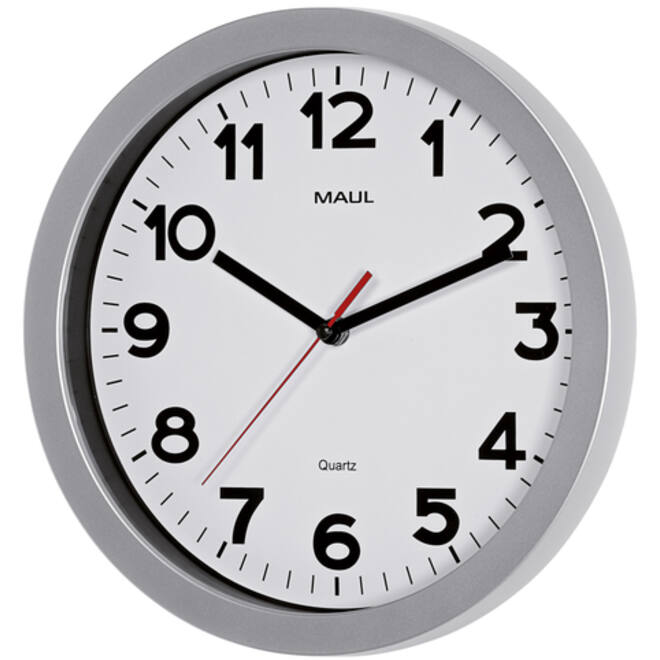Wandklok MAUL Step Quartz Ø30x5cm kunststof zilver/wit stildraaiend