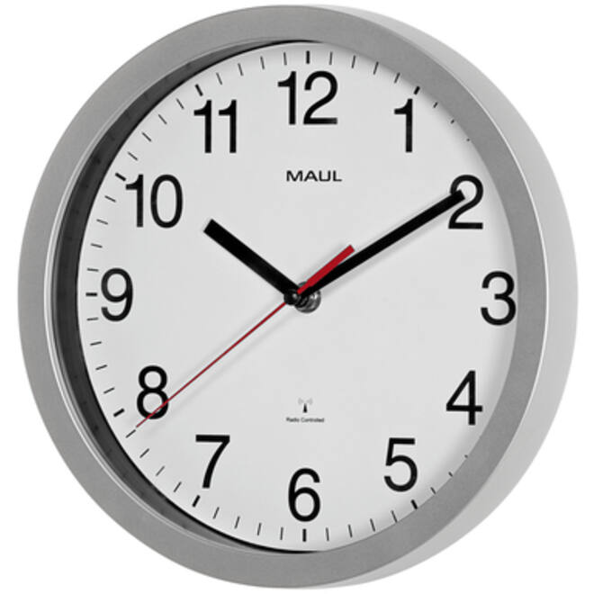 Wandklok MAUL Run RC Ø25x5cm kunststof zilver/wit incl batterij