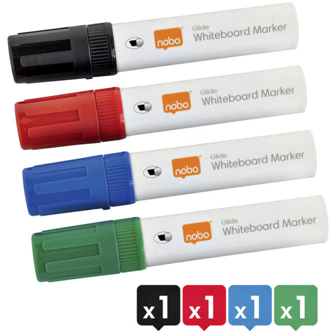Viltstift Nobo whiteboard Glide schuin assorti 10mm 4stuks