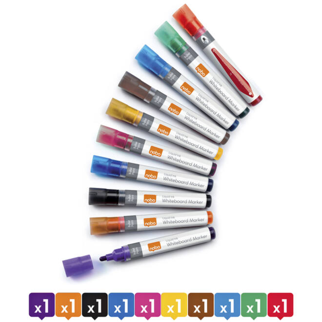 Viltstift Nobo whiteboard Liquid ink rond assorti 3mm 10stuks