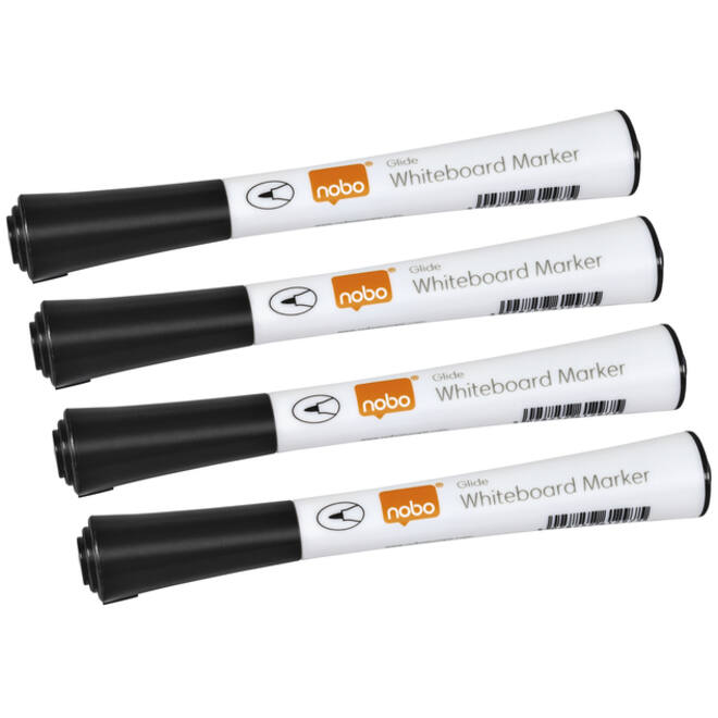 Viltstift Nobo whiteboard Glide fijn zwart 1mm 4stuks