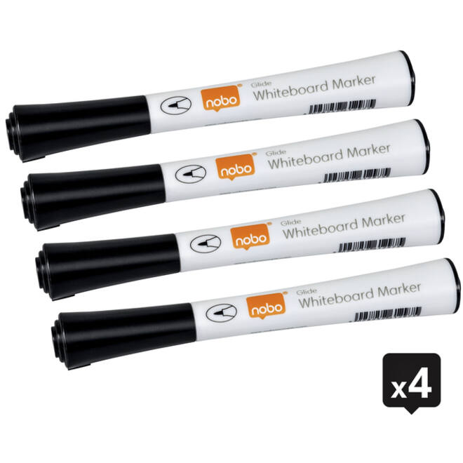 Viltstift Nobo whiteboard Glide fijn zwart 1mm 4stuks