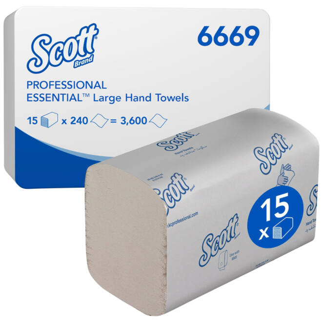 Handdoek Scott Essential i-vouw 1-laags 200x318mm 15x240 vel wit 6669