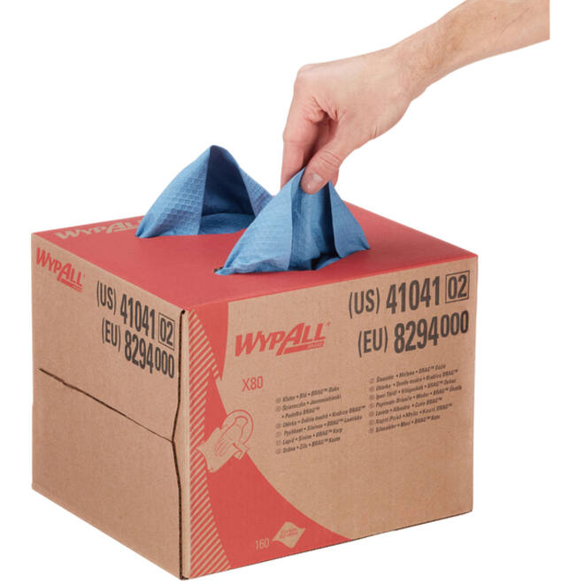 Poetsdoek WypAll X80 PowerClean 28,2x42,70cm 160 vel draagdoos blauw 8294