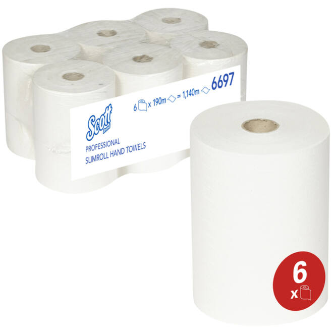 Handdoekrol Scott Slimroll 1-laags 190m wit 6697
