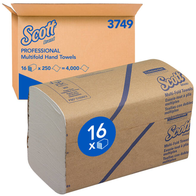 Handdoek Scott m-vouw 1laags 20.3x24cm wit 16x250stuks 3749