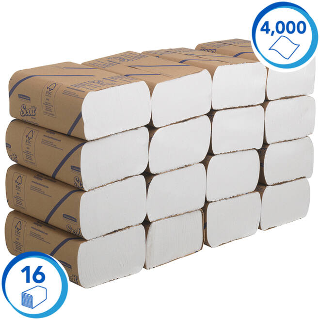 Handdoek Scott m-vouw 1laags 20.3x24cm wit 16x250stuks 3749
