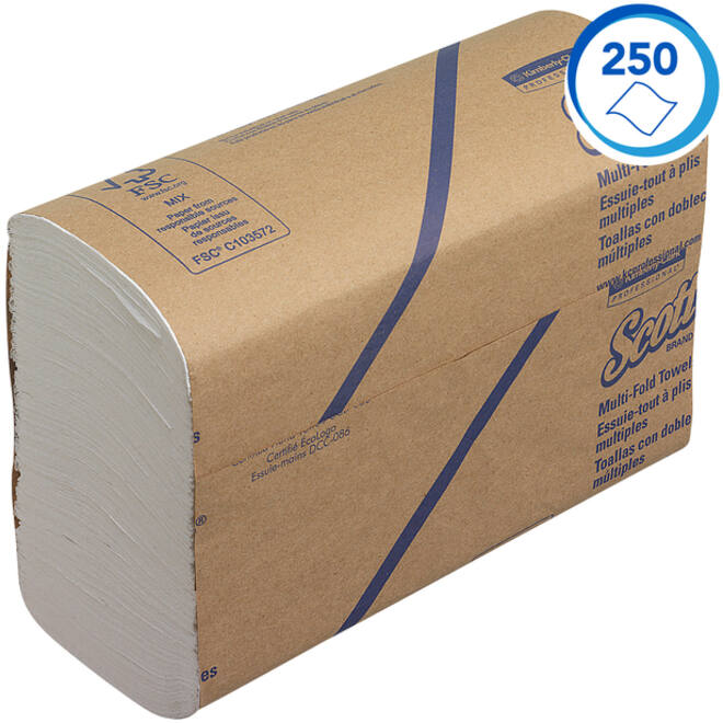 Handdoek Scott m-vouw 1laags 20.3x24cm wit 16x250stuks 3749