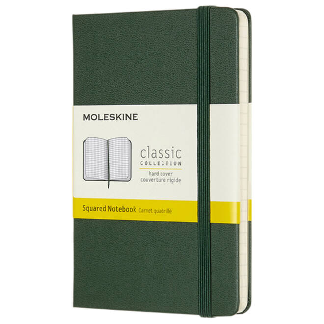 Notitieboek Moleskine pocket 90x140mm ruit 5x5mm hard cover myrtle green